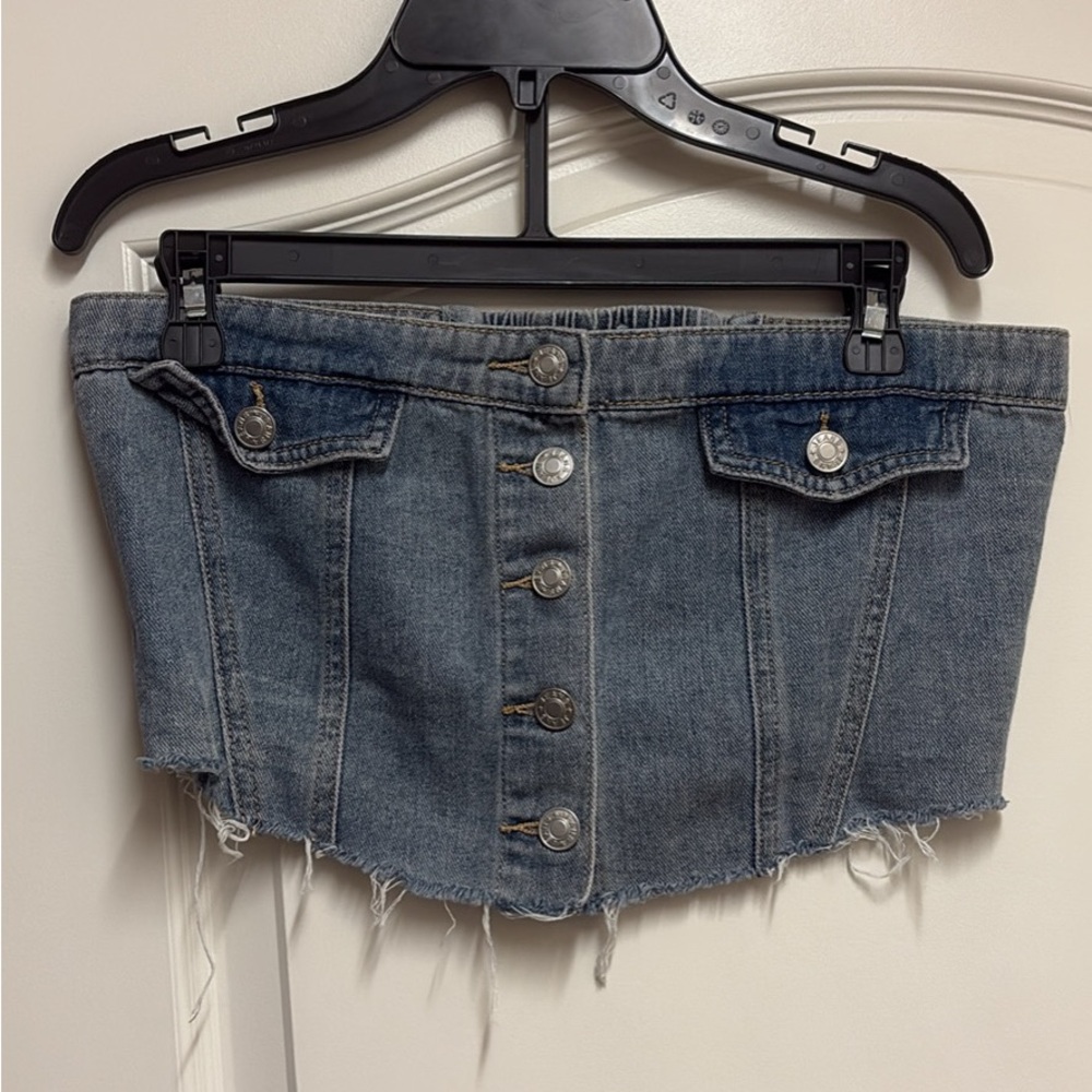 Denim Button-Up Crop Top